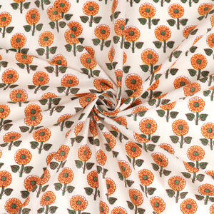Indian Hand Block Print Cotton Fabric - Vintage Sunflower - END OF BOLT 94cm