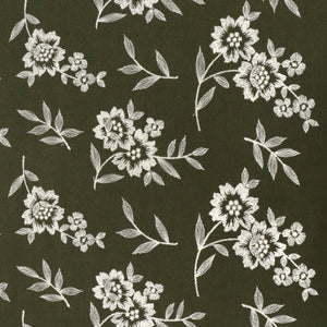 Linen Blend - Embroidered Flowers - Green