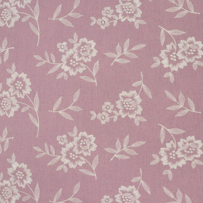 Linen Blend - Embroidered Flowers - Rose Pink