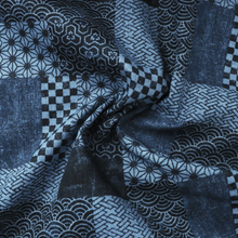 Linen Feel Cotton - Patchwork Geometric Indigo - Sevenberry