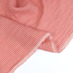 Tumbled Linen Flax - Coral Gingham Check