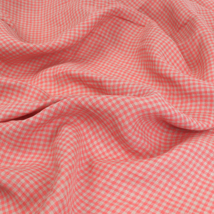 Tumbled Linen Flax - Coral Gingham Check