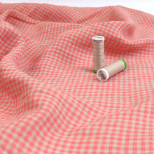 Tumbled Linen Flax - Coral Gingham Check