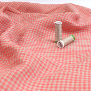 Tumbled Linen Flax - Coral Gingham Check