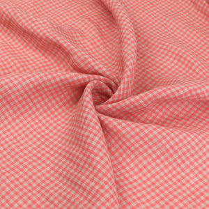 Tumbled Linen Flax - Coral Gingham Check