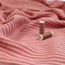 Tumbled Linen Flax - Coral Pink + Brown Stripe