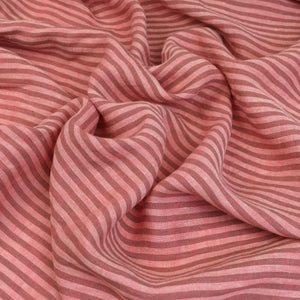 Tumbled Linen Flax - Coral Pink + Brown Stripe