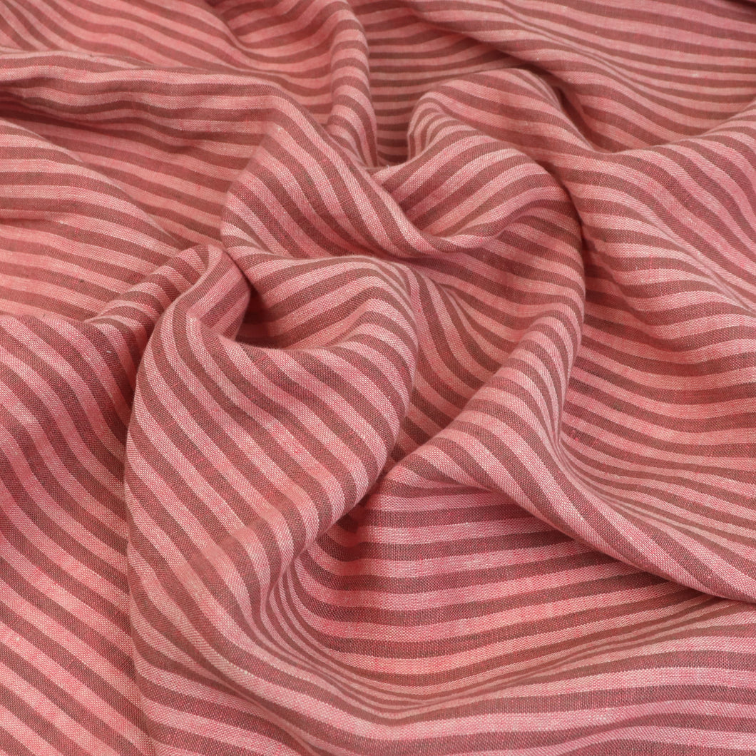 Tumbled Linen Flax - Coral Pink + Brown Stripe