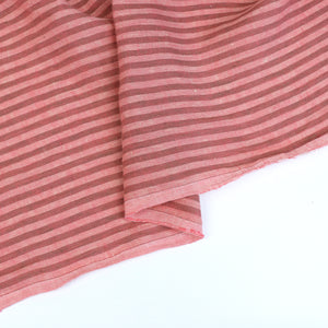 Tumbled Linen Flax - Coral Pink + Brown Stripe