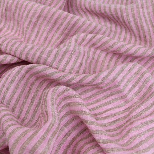 Tumbled linen Flax - Lilac Pink + Brown Stripe