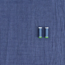 Tumbled Linen Flax - Navy Gingham Check