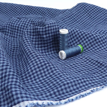 Tumbled Linen Flax - Navy Gingham Check