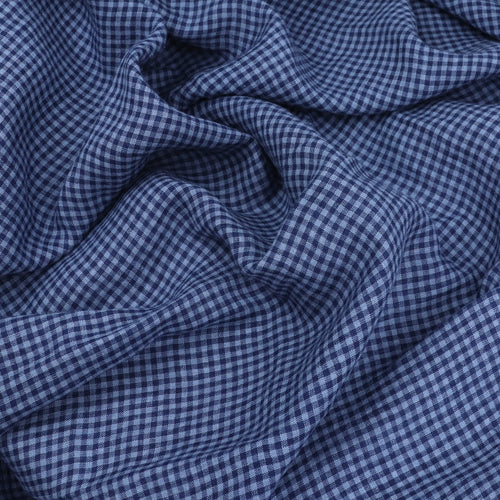 Tumbled Linen Flax - Navy Gingham Check