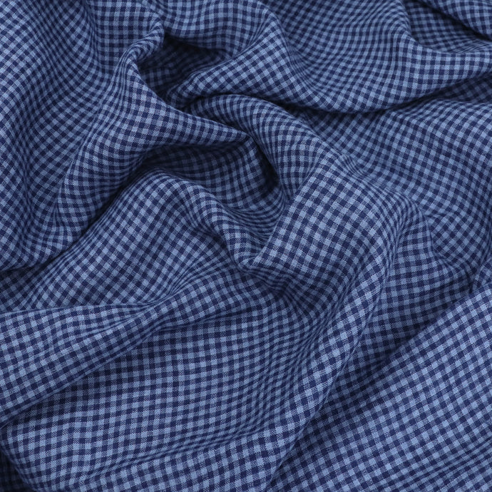 Tumbled Linen Flax - Navy Gingham Check