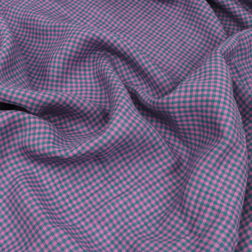 Tumbled Linen Flax - Pink + Teal Gingham Check