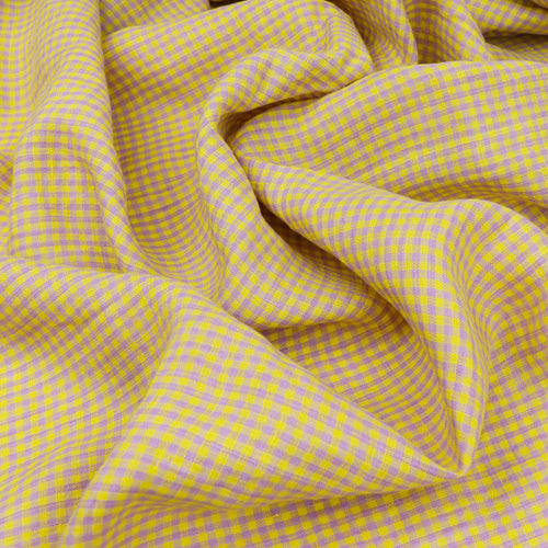 Tumbled Linen Flax - Yellow + Lilac Gingham Check