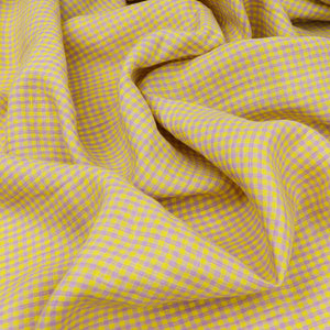 Tumbled Linen Flax - Yellow + Lilac Gingham Check