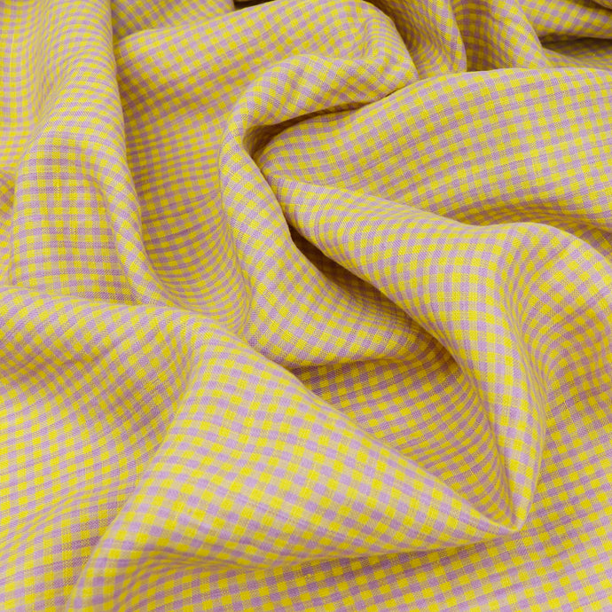 Tumbled Linen Flax - Yellow + Lilac Gingham Check