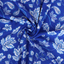 Linen Viscose - Block Print Artisan Floral - Blue