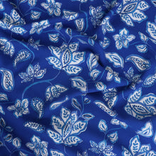 Linen Viscose - Block Print Artisan Floral - Blue