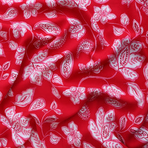 Linen Viscose - Block Print Artisan Floral - Red