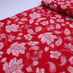 Linen Viscose - Block Print Artisan Floral - Red