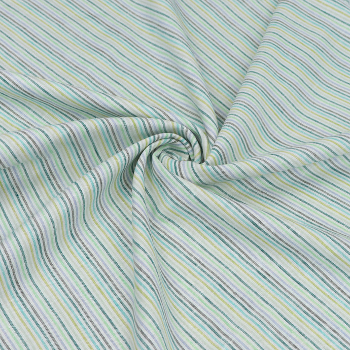 Linen Viscose - Pinstripes - Green + Blue