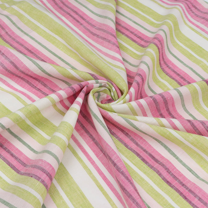Linen Viscose - Stripes - Pink + Green