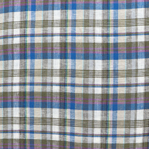 Linen Viscose - Yarn Dyed Check - Khaki, Blue + Purple - SALE