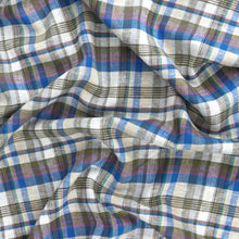 Linen Viscose - Yarn Dyed Check - Khaki, Blue + Purple - SALE