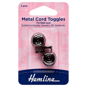 Metal Cord Toggle - 6mm Gunmetal Grey - Hemline