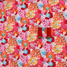 Quilted Cotton Double Sided Coating - Orange + Red Flowers