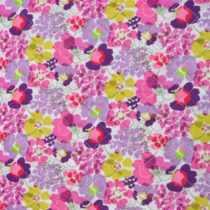 Quilted Cotton Double Sided Coating - Purple + Lime Flowers