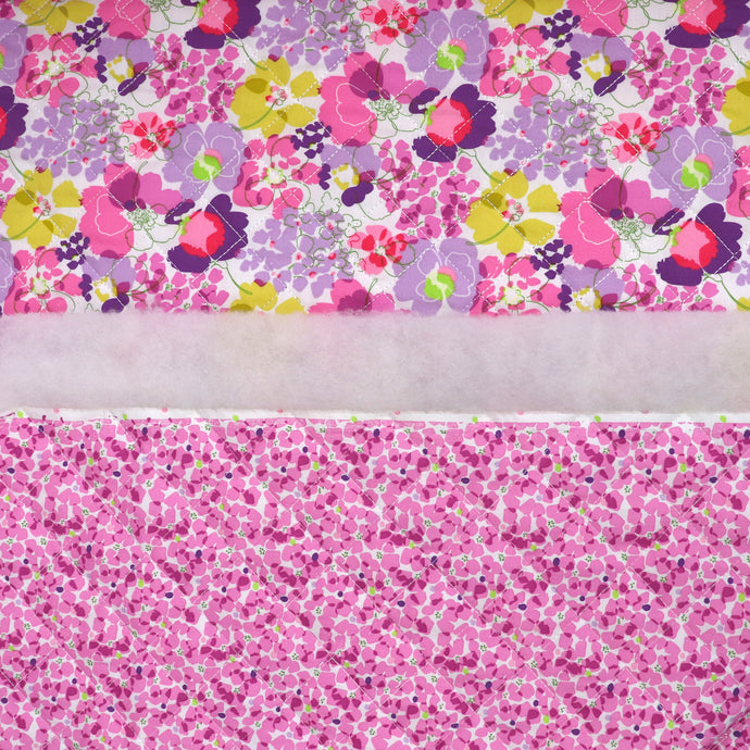 Quilted Cotton Double Sided Coating - Purple + Lime Flowers