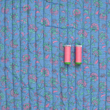 Quilted Double Sided Fabric - Summer Flowers - Blue + Green