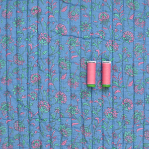 Quilted Double Sided Fabric - Summer Flowers - Blue + Green