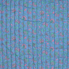 Quilted Double Sided Fabric - Summer Flowers - Blue + Green