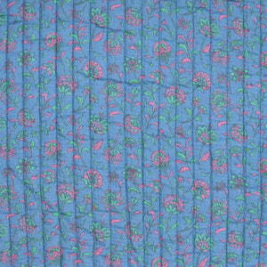 Quilted Double Sided Fabric - Summer Flowers - Blue + Green