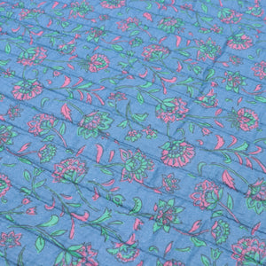 Quilted Double Sided Fabric - Summer Flowers - Blue + Green