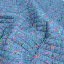 Quilted Double Sided Fabric - Summer Flowers - Blue + Green