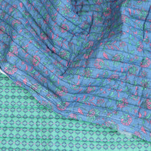 Quilted Double Sided Fabric - Summer Flowers - Blue + Green