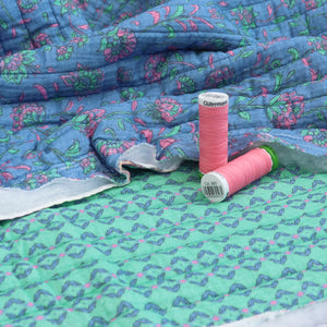 Quilted Double Sided Fabric - Summer Flowers - Blue + Green