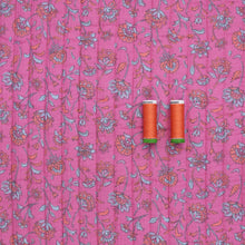 Quilted Double Sided Fabric - Summer Flowers - Pink + Blue