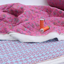 Quilted Double Sided Fabric - Summer Flowers - Pink + Blue
