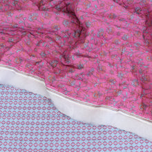 Quilted Double Sided Fabric - Summer Flowers - Pink + Blue