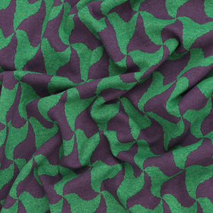 Recycled Cotton Blend Jacquard Knit - Abstract Waves - Green + Purple