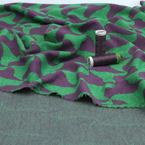 Recycled Cotton Blend Jacquard Knit - Abstract Waves - Green + Purple