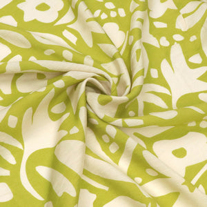 Sandwashed Viscose Lawn - Geometric Leaves - Lime Green