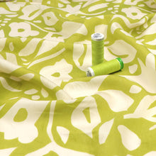 Sandwashed Viscose Lawn - Geometric Leaves - Lime Green