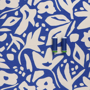 Sandwashed Viscose Lawn - Geometric Leaves - Royal Blue